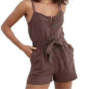 Aerie romper shorts xxl Spaghetti Strap Button Top Brown One Piece linen